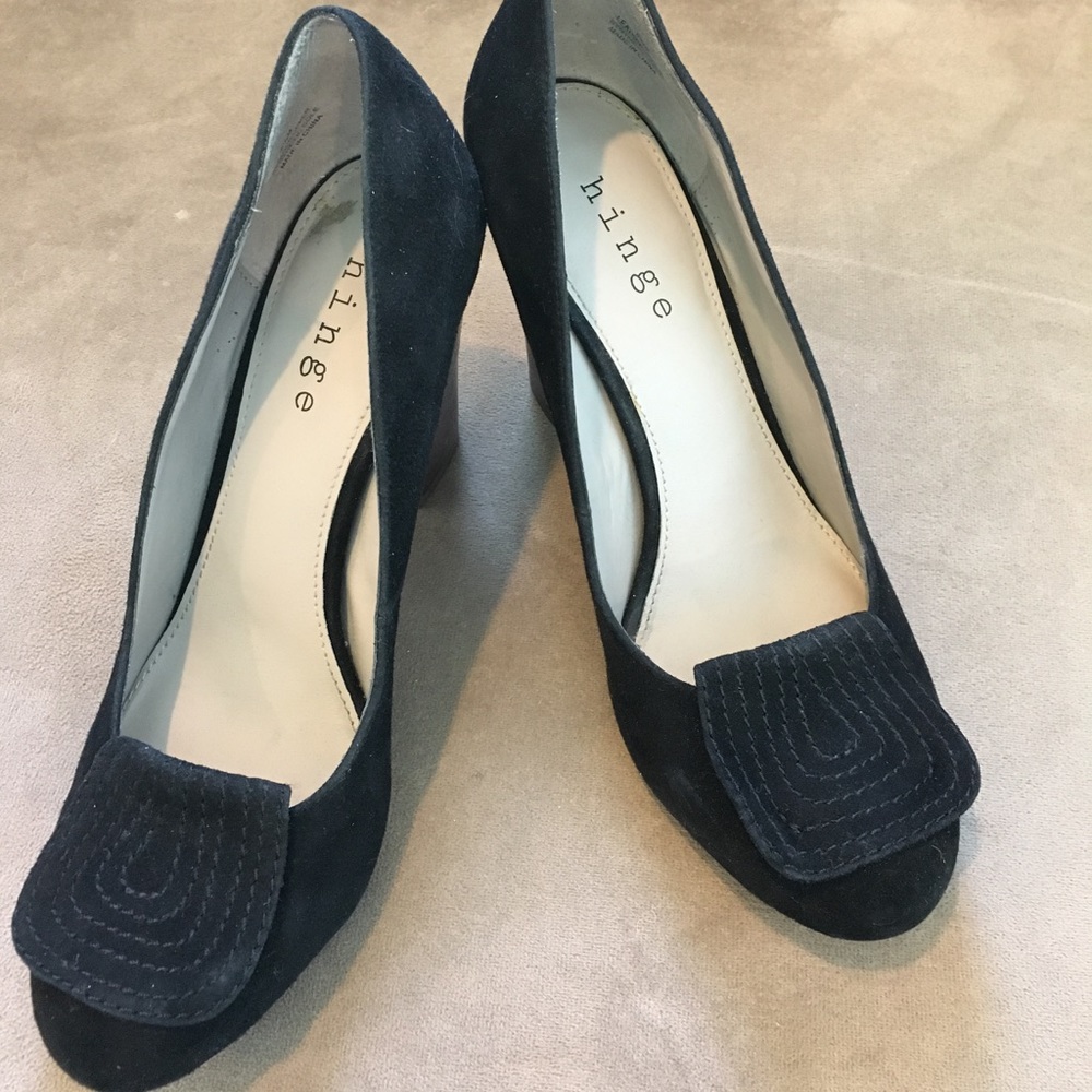 Hinge Black Suede Heels